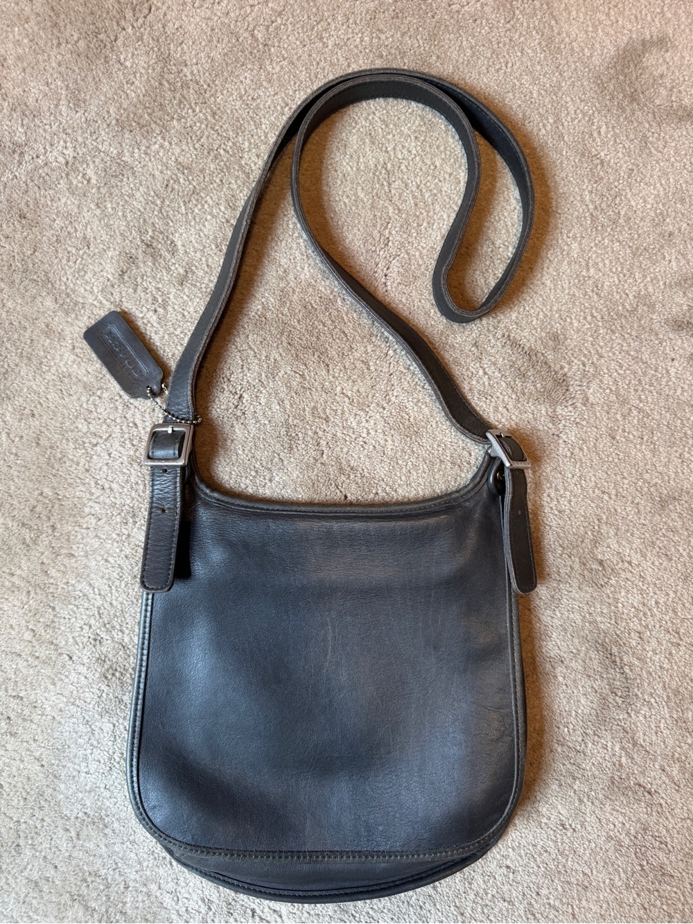Vintage Coach Grey Leather Crossbody Bag with Adjustable Strap, style 9135